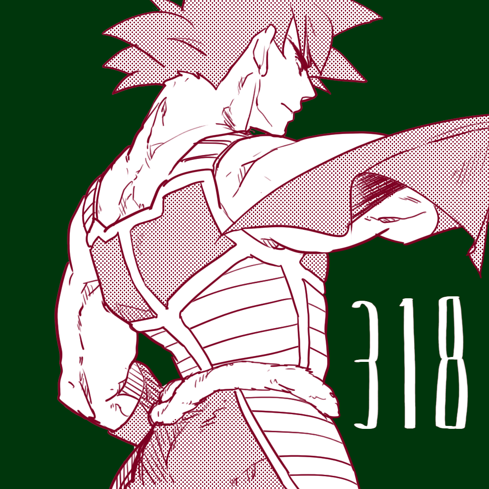 1boy armor back_turned bandanna bardock dragon_ball fukuko_fuku green_background looking_away male_focus number serious short_hair simple_background spiky_hair tail
