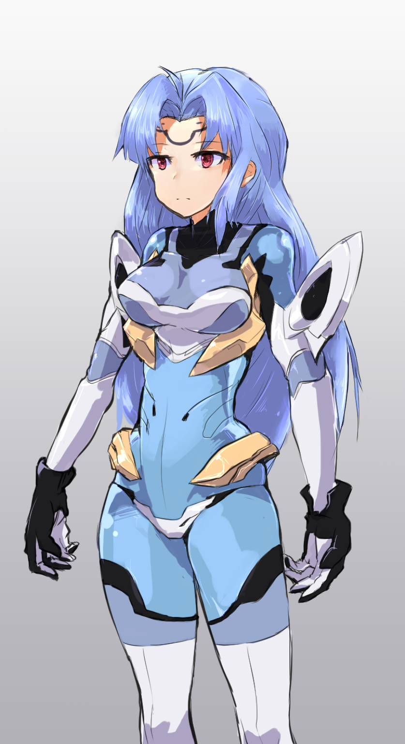 1girl blue_hair depo_(typebaby505) highres kos-mos long_hair red_eyes solo xenosaga