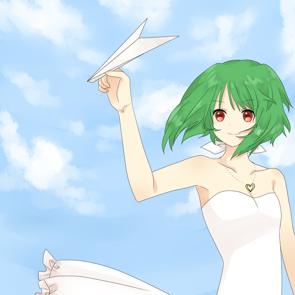 dress green_hair ranka_lee red_eyes short_hair