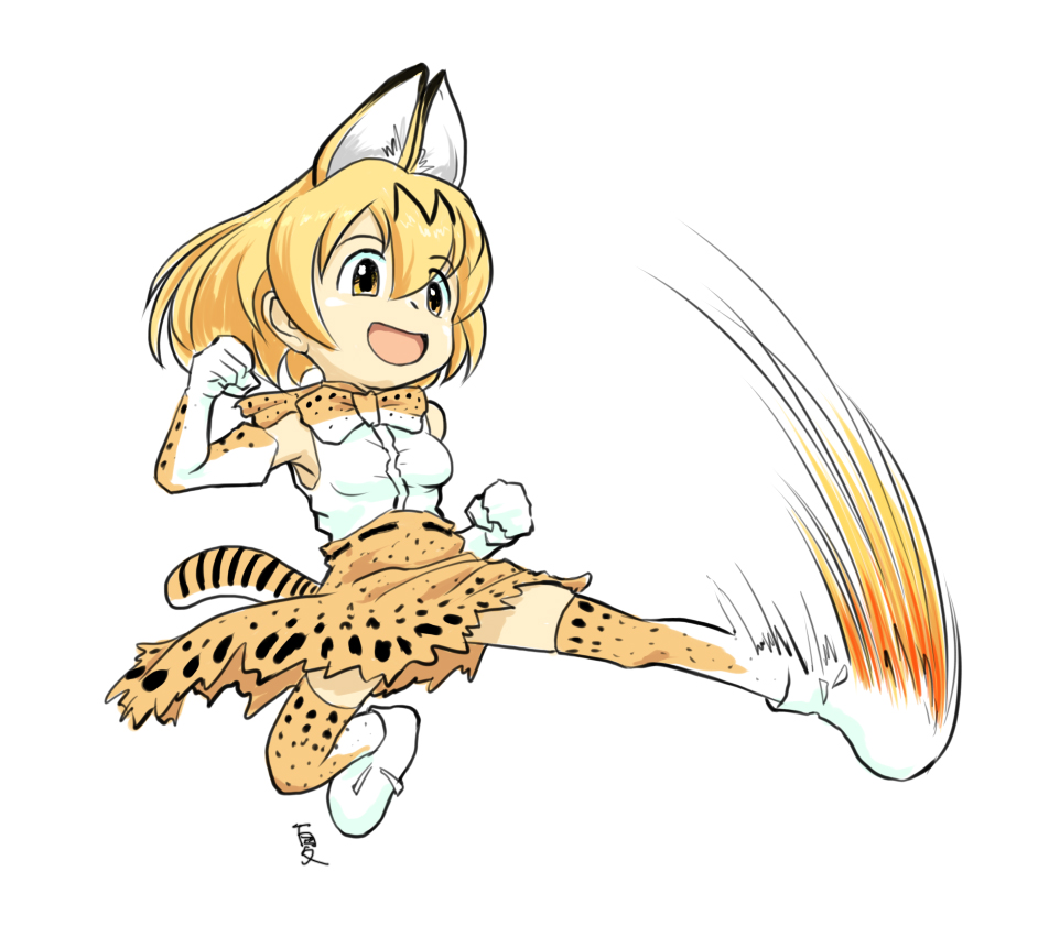 1girl artist_request commentary_request gai_(final_fight) kemono_friends kicking serval_(kemono_friends) solo tagme