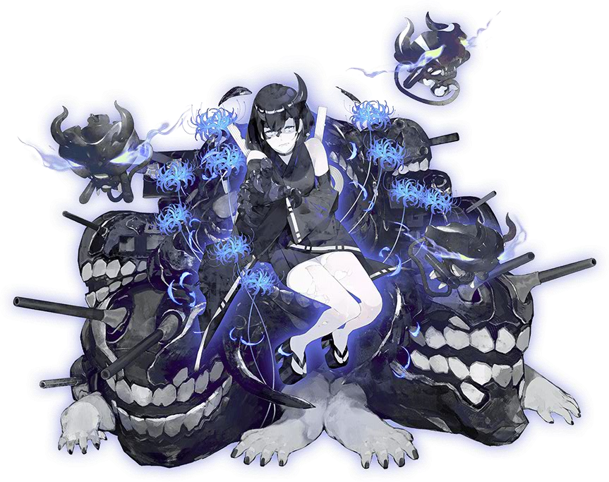 1girl akira_(kadokawa) bare_shoulders black_hair claws detached_sleeves horns japanese_clothes kantai_collection night_strait_hime nontraditional_miko official_art shaded_face shinkaisei-kan simple_background solo transparent_background turret white_background wide_sleeves