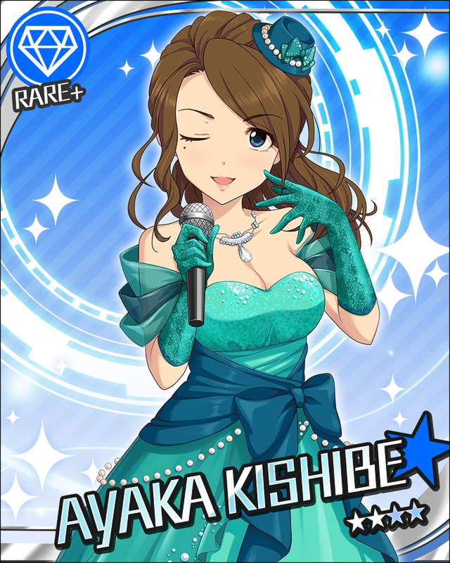 1girl blue_background dress green_dress idolmaster kishibe_ayaka official_art solo sparkle