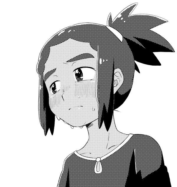 1boy dark_skin dark_skinned_male hau_(pokemon) pokemon pokemon_(game) pokemon_sm shirt short_hair short_ponytail solo t-shirt tears toshiharu_(s_narutoshi)