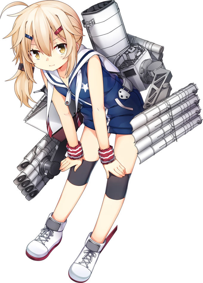 1girl ahoge azur_lane bangs bare_shoulders bent_over blonde_hair blue_dress closed_mouth collarbone dot_nose dress eyebrows eyelashes full_body hair_ornament hairclip jiang-ge laces leaning leaning_forward legs_apart long_hair looking_at_viewer machinery maury_(azur_lane) official_art rudder_shoes sailor_collar sailor_dress shoelaces shoes short_dress side_ponytail sidelocks simple_background sleeveless sleeveless_dress smile sneakers solo standing star striped torpedo transparent_background tsurime turret white_footwear wristband yellow_eyes zipper zipper_pull_tab