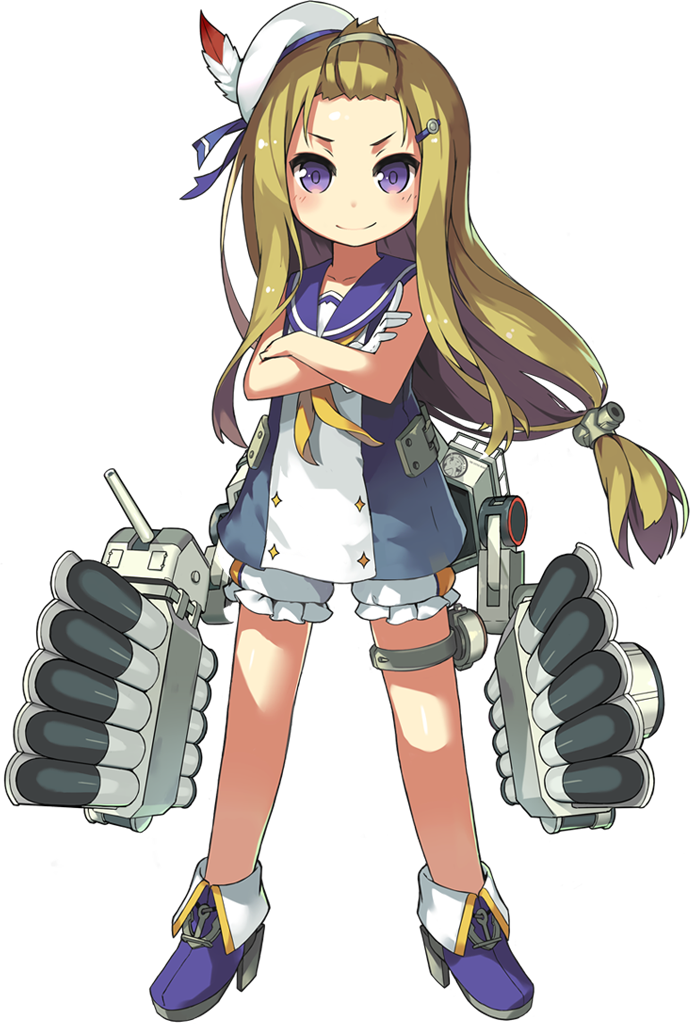 &gt;:) 1girl anchor azur_lane bangs_pinned_back bare_arms bare_shoulders beret blonde_hair bloomers blue_dress blush charles_ausburne_(azur_lane) closed_mouth collarbone crossed_arms dot_nose dress eyebrows facing_viewer feathers flat_chest floating_hair forehead frills gloves hair_ornament hairclip hat hat_feather hat_ribbon high_heels legs_apart lino-lin long_hair looking_at_viewer low-tied_long_hair machinery mini_hat multicolored multicolored_clothes multicolored_dress neckerchief purple_footwear purple_ribbon ribbon sailor_collar sailor_dress shiny shiny_hair shoes short_dress sidelocks single_glove sleeveless sleeveless_dress smile solo thigh_strap torpedo tsurime turret underwear violet_eyes white_gloves white_hat yellow_neckwear