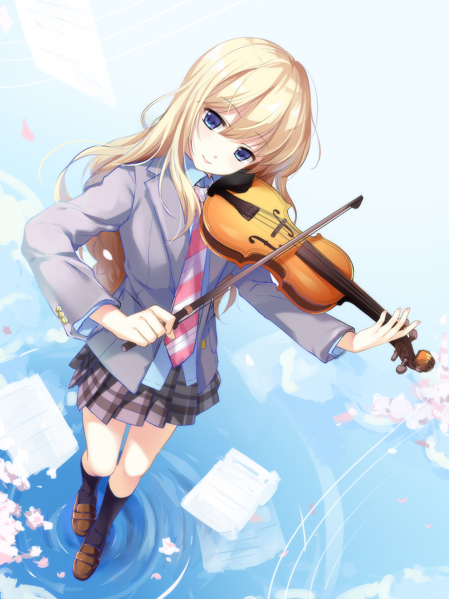 blonde_hair blue_eyes kaori_miyazono long_hair violin