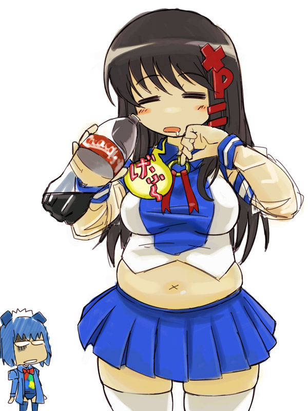 black_hair closed_eyes coca-cola cola drink long_hair love_handles michael navel os plump soda thigh-highs thighhighs translation_request xp