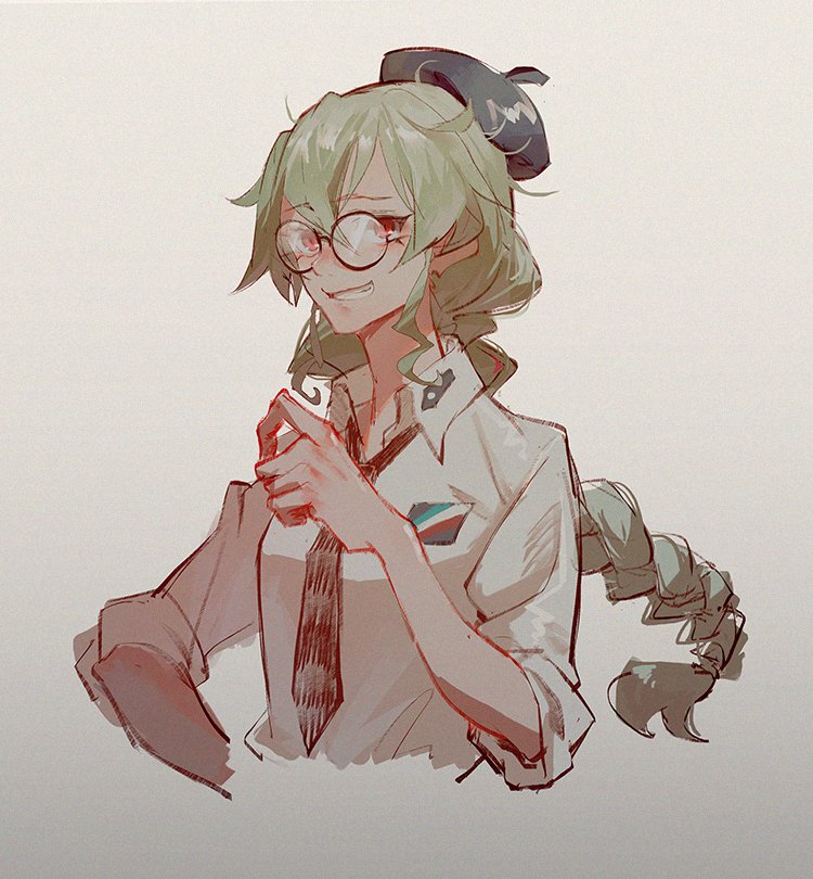 1girl alternate_hairstyle anchovy anzio_school_uniform beret black_neckwear braid cropped_arms cropped_torso die_(die0118) drill_hair girls_und_panzer glasses hair_between_eyes hat long_braid long_hair messy_hair necktie single_braid sketch solo