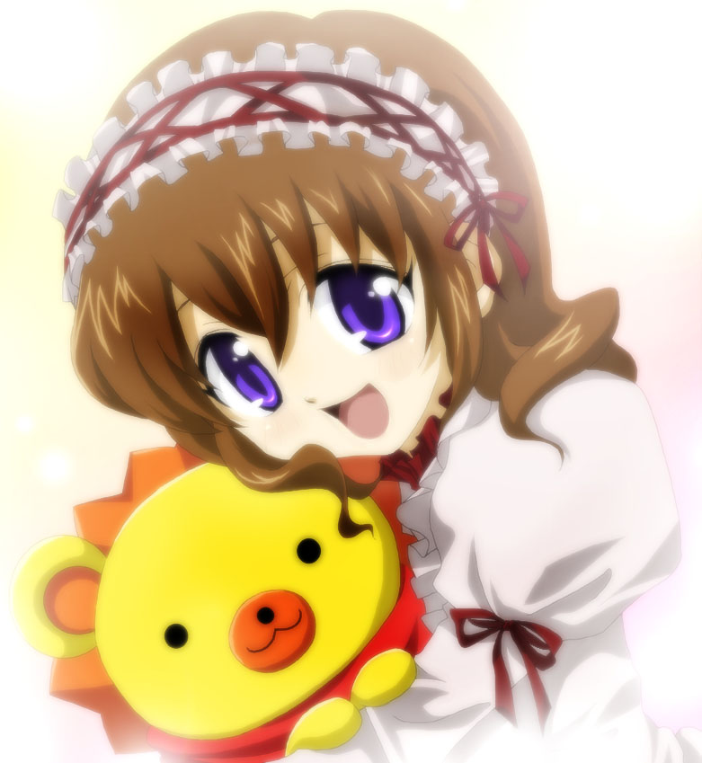 brown_hair frills open_mouth puffy_sleeves roro_(pixiv) sakutarou stuffed_animal umineko_no_naku_koro_ni ushiromiya_maria violet_eyes