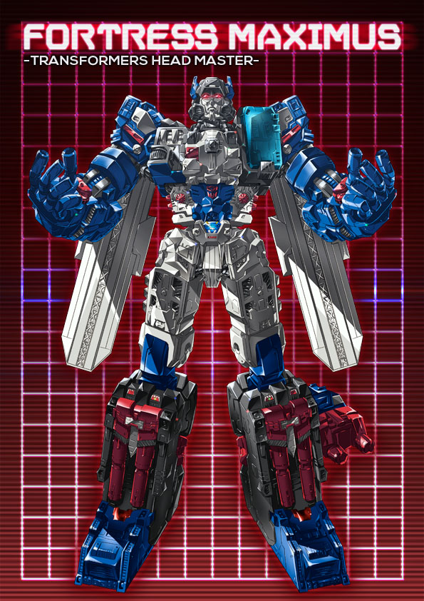 1boy 80s autobot cannon character_name copyright_name fortress_maximus full_body glowing glowing_eyes grid grid_background insignia looking_at_viewer no_humans oldschool paintedmike red_background red_eyes solo standing transformers transformers:_the_headmasters weapon