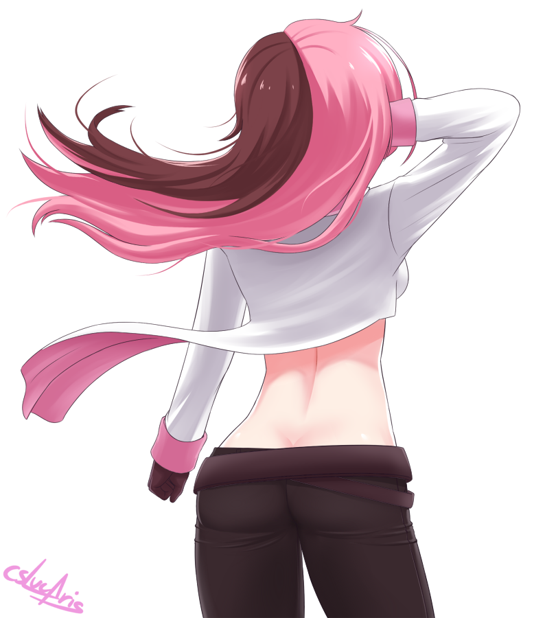 1girl ass back brown_hair butt_crack cslucaris from_behind long_hair neo_(rwby) pink_hair rwby solo white_background