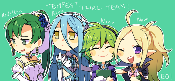 4girls ahoge aqua_(fire_emblem_if) bare_shoulders blue_hair blush book cape chibi circlet dress fire_emblem fire_emblem:_kakusei fire_emblem:_rekka_no_ken fire_emblem_heroes gloves green_eyes green_hair hair_ornament headband high_ponytail long_hair looking_at_viewer lyndis_(fire_emblem) mamkute multiple_girls nino_(fire_emblem) nowi_(fire_emblem) open_mouth pointy_ears ponytail roirence short_hair smile violet_eyes wedding_dress yellow_eyes