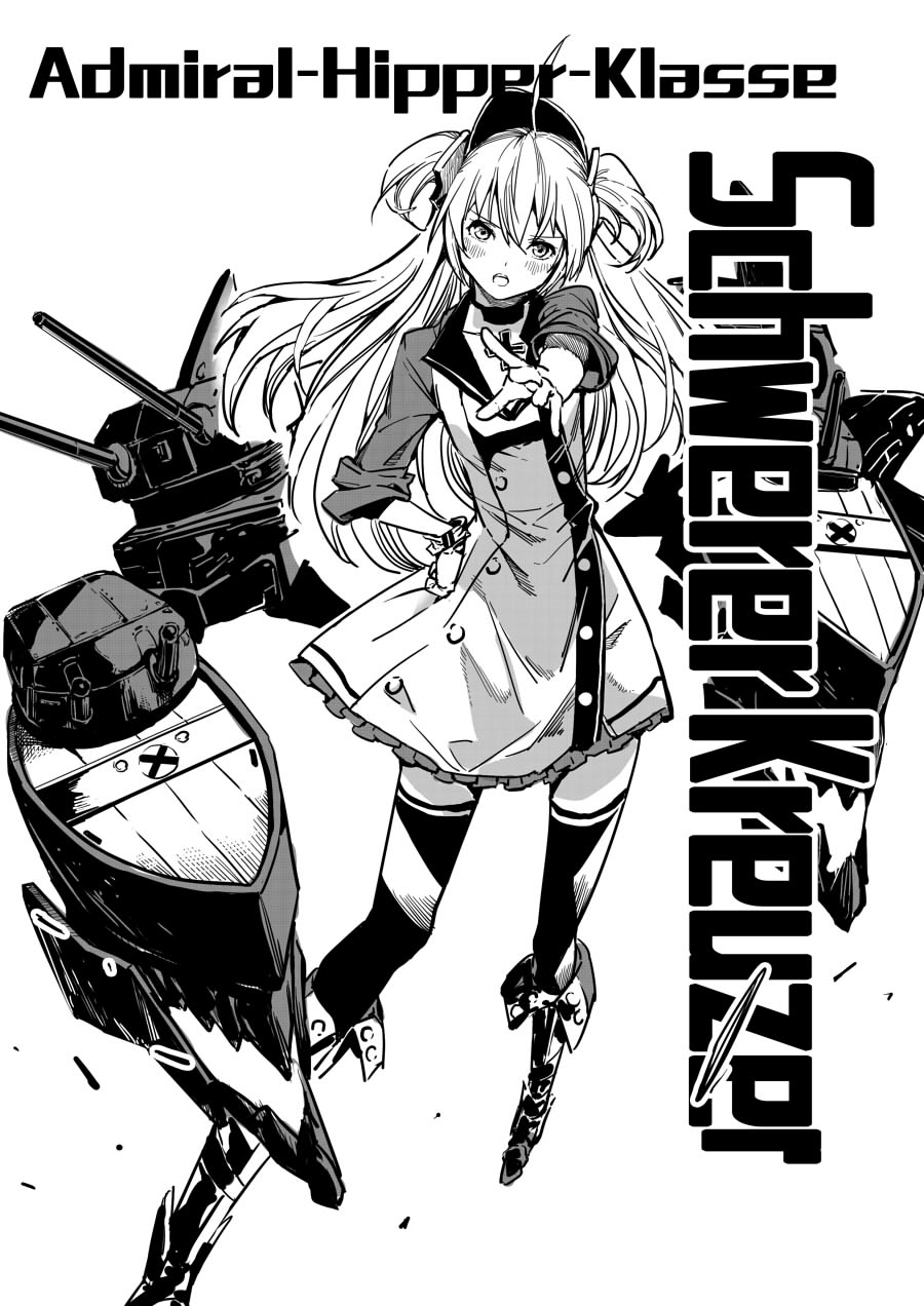 1girl admiral_hipper_(azur_lane) azur_lane bangs blush boots buttons dress eyebrows frilled_dress frills full_body german hair_ornament hand_on_hip hare_(yamihuji) highres long_sleeves machinery monochrome short_dress simple_background single_vertical_stripe sleeves_pushed_up solo text thigh-highs turret two_side_up white_background zettai_ryouiki