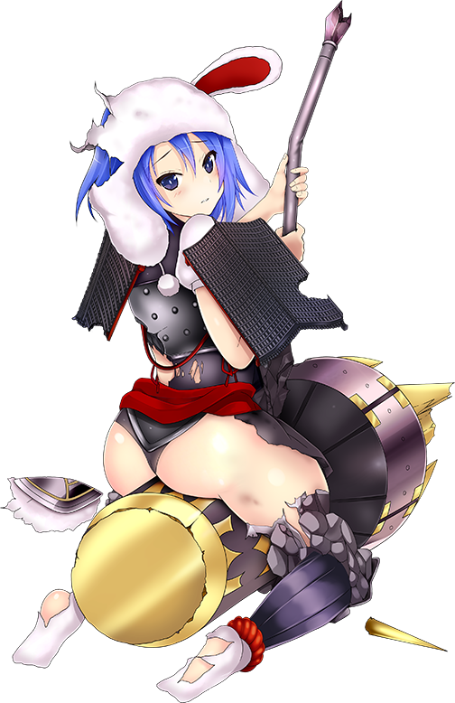 1girl ass black_panties blue_hair blush from_behind hair_between_eyes holding holding_hammer holding_weapon looking_at_viewer official_art oshiro_project oshiro_project_re panties solo taicho128 torn_socks transparent_background tsu_(oshiro_project) underwear weapon