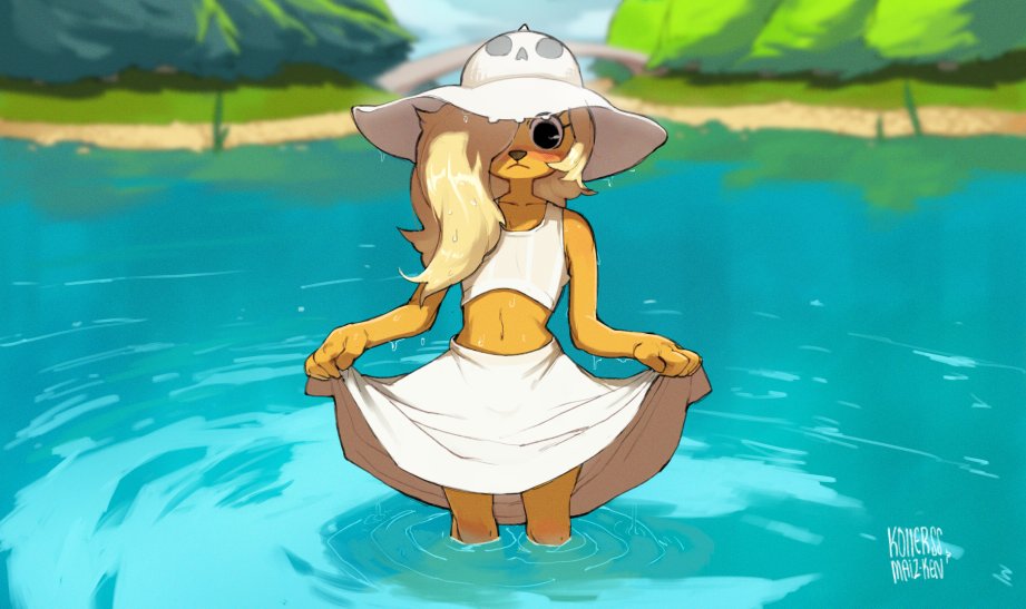 adventure_time animal_nose black_eyes blonde_hair bronwyn hat kollerss personification skirt tank_top water wet wet_clothes