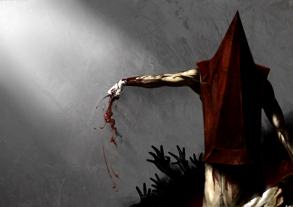 1boy apron arok318 blood gloves hat helmet male_focus mask monster muscle pyramid_head silent_hill silent_hill_2 solo