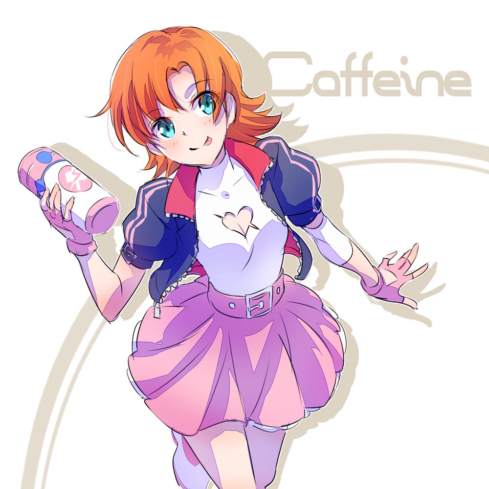 1girl breasts cleavage cleavage_cutout coffee flask iesupa jacket light_blue_eyes nora_valkyrie orange_hair rwby solo tongue tongue_out zipper