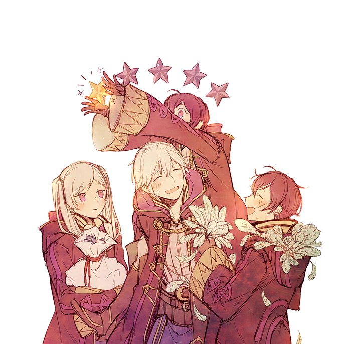 2boys 2girls a082 ahoge blue_hair blush cape carrying closed_eyes dual_persona father_and_daughter father_and_son female_my_unit_(fire_emblem:_kakusei) fire_emblem fire_emblem:_kakusei gloves hood hooded_jacket jacket long_hair male_my_unit_(fire_emblem:_kakusei) mark_(fire_emblem) mother_and_daughter mother_and_son multiple_boys multiple_girls my_unit_(fire_emblem:_kakusei) open_mouth short_hair smile twintails white_hair