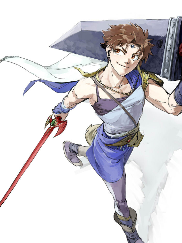 1boy brown_eyes brown_hair buster_sword butz_klauser cape dissidia_final_fantasy final_fantasy final_fantasy_ii final_fantasy_v final_fantasy_vii jewelry male_focus math-major necklace short_hair smile solo