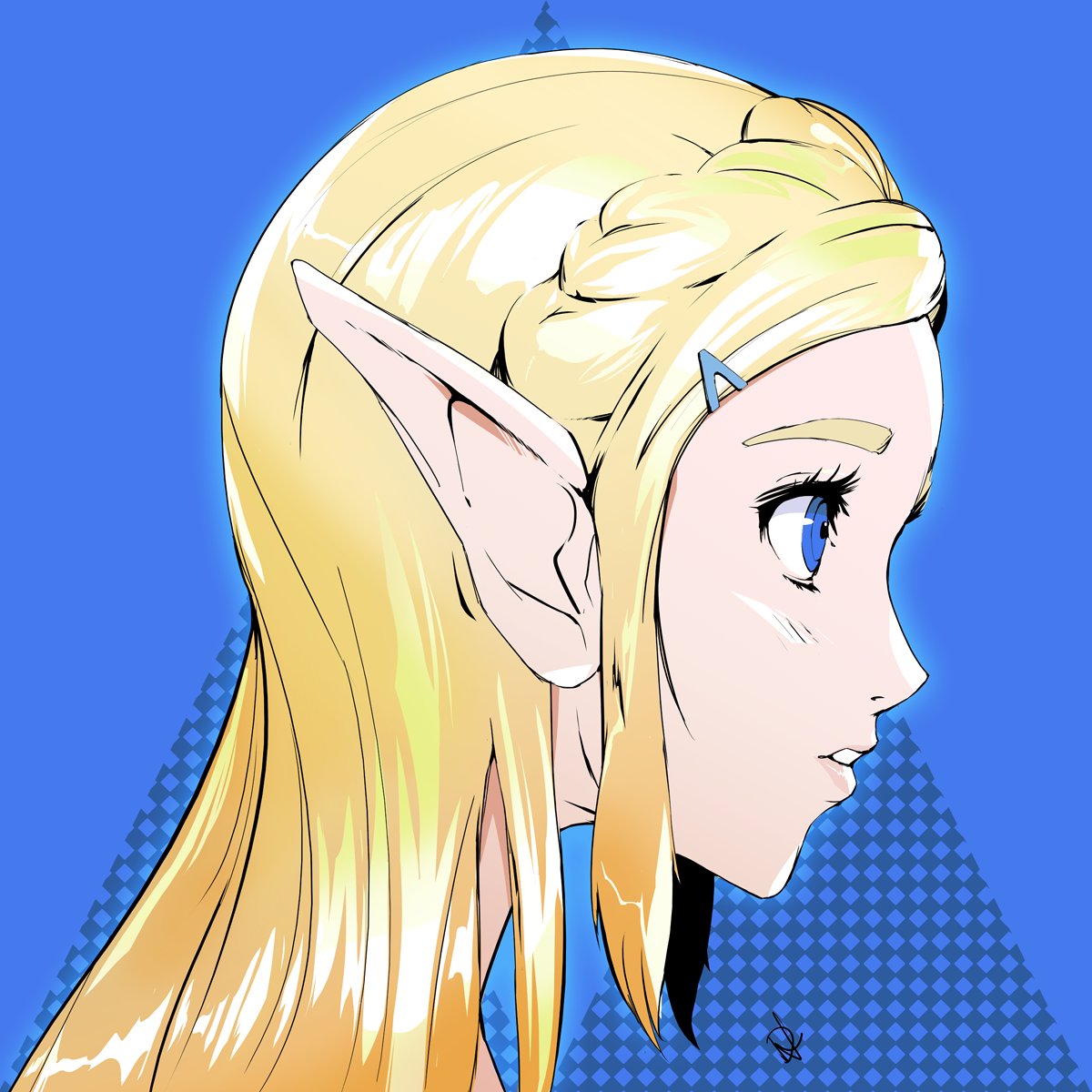 1girl blonde_hair dh_(brink_of_memories) green_eyes highres long_hair pointy_ears princess_zelda simple_background solo the_legend_of_zelda the_legend_of_zelda:_breath_of_the_wild