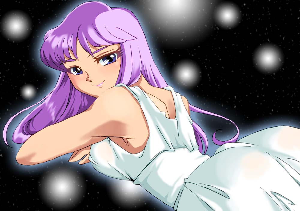 1girl athena_(saint_seiya) blue_eyes breasts dress long_hair onnaski purple_hair saint_seiya saint_seiya_omega solo