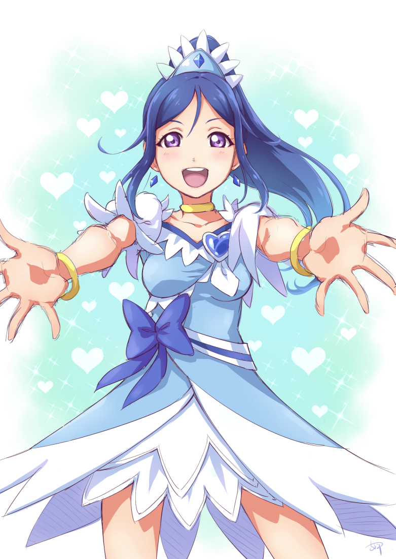 blue_hair dress long_hair matsuura_kanan purple_eyes