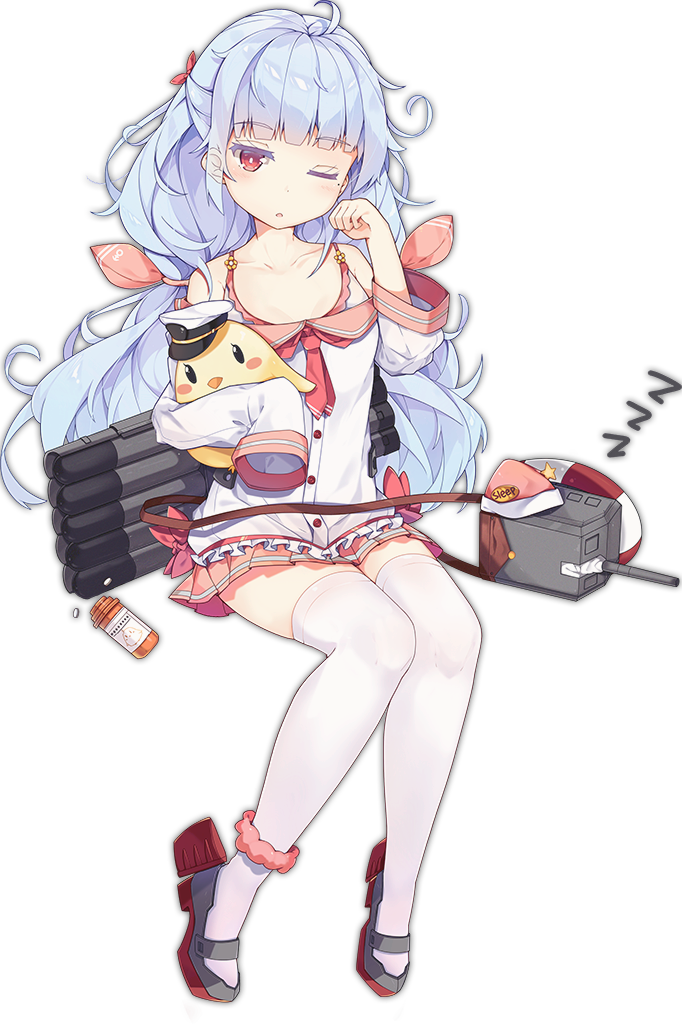 1girl ;o ahoge ankle_scrunchie azur_lane bangs bare_shoulders bird blue_hair blunt_bangs bottle bow breasts bright_pupils buttons chick cleavage collarbone dango_remi eyebrows eyebrows_visible_through_hair flower full_body grey_footwear hair_ribbon hat knees_together_feet_apart long_hair long_sleeves low_twintails mary_janes mole mole_under_eye neckerchief nicholas_(azur_lane) off_shoulder official_art one_eye_closed peaked_cap pill pink_bow pink_eyes pink_neckwear pink_ribbon ribbon rudder_shoes scrunchie shirt shoes simple_background sitting sleeping_cap sleeves_past_wrists small_breasts solo thigh-highs transparent_background twintails white_legwear white_pupils white_shirt zettai_ryouiki zzz