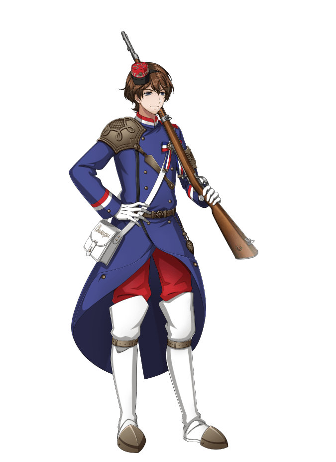 1boy antique_firearm armor belt blue_eyes bolt_action boots brown_hair buttons chassepot_(senjuushi) firearm full_body gloves gun hand_on_hip hat holding holding_gun holding_weapon kinoshita_sakura male_focus medal military military_hat military_uniform official_art over_shoulder rifle senjuushi:_the_thousand_noble_musketeers short_hair shoulder_armor solo tachi-e thigh-highs thigh_boots transparent_background uniform weapon weapon_over_shoulder white_footwear white_gloves