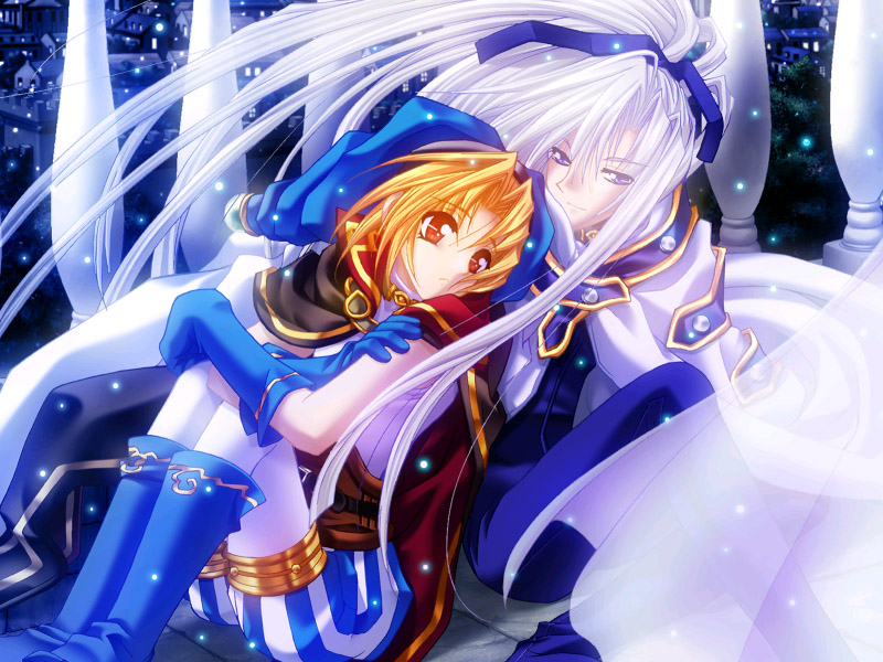 2boys alexander_pastener apocripha/0 blonde_hair blue_eyes blue_footwear blue_gloves blue_hat boots brothers cape character_request family gloves hat long_hair multiple_boys pants platina_pastener purple_ribbon red_eyes ribbon shoes short_hair siblings striped striped_pants white_hair