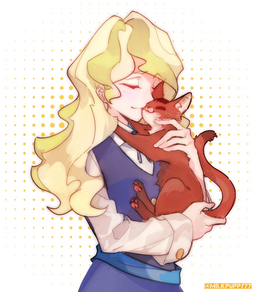 1girl blonde_hair cat closed_eyes diana_cavendish hug little_witch_academia milk_puppy tagme