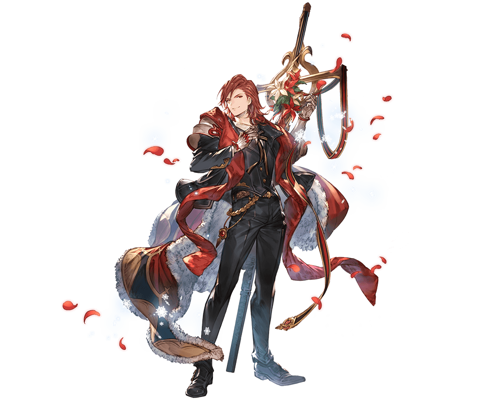 1boy alternate_hairstyle cross full_body granblue_fantasy looking_at_viewer male_focus minaba_hideo official_art percival_(granblue_fantasy) petals red_eyes smile solo transparent_background