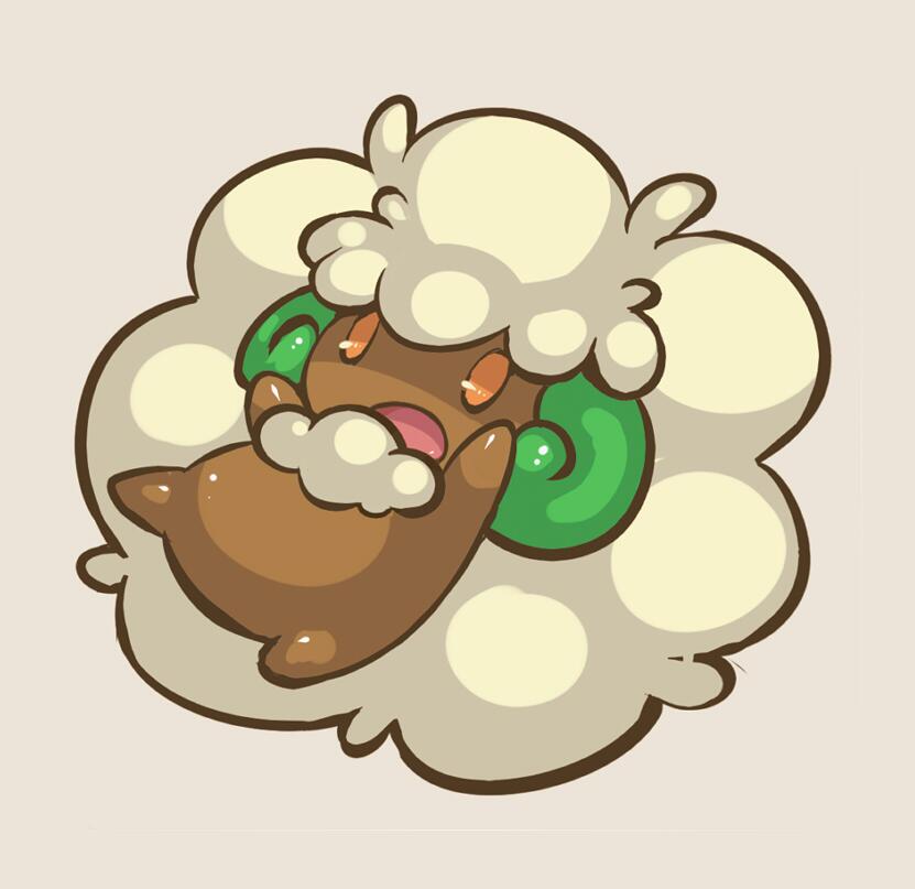 commentary_request fluffy full_body grey_background harau looking_at_viewer no_humans open_mouth orange_eyes pokemon pokemon_(creature) simple_background whimsicott