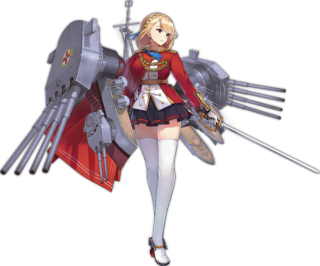 1girl aiguillette azur_lane bangs black_skirt blonde_hair blue_ribbon breasts buttons closed_mouth earrings enka_(bcat) eyebrows facing_viewer frown full_body gloves hair_ribbon hand_on_hip holding holding_sword holding_weapon jewelry large_breasts long_sleeves looking_away machinery mast military military_uniform miniskirt official_art pleated_skirt prince_of_wales_(azur_lane) rapier red_eyes ribbon short_hair simple_background skirt solo standing swept_bangs sword thigh-highs transparent_background tsurime turret uniform weapon white_gloves white_legwear zettai_ryouiki