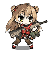 1girl ^_^ animated_gif artist_request assault_rifle bangs black_legwear brown_hair bullpup chibi closed_eyes closed_mouth double_bun dress fur_trim girls_frontline gun kel-tec_rfb long_hair lowres nintendo_switch official_art pantyhose playing_games red_dress rfb_(girls_frontline) rifle santa_costume simple_background solo standing weapon white_background
