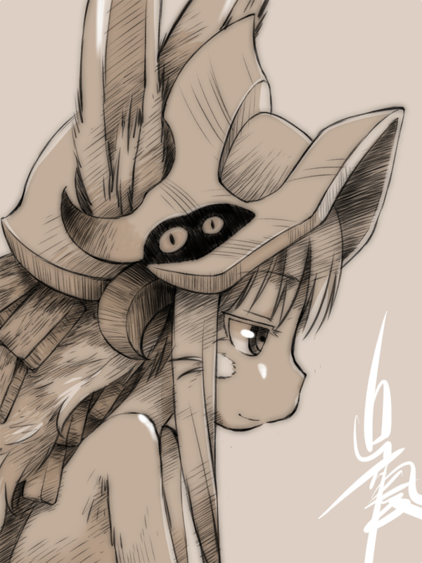 1girl animal_ears furry gofu greyscale hat made_in_abyss monochrome nanachi_(made_in_abyss) profile solo whiskers