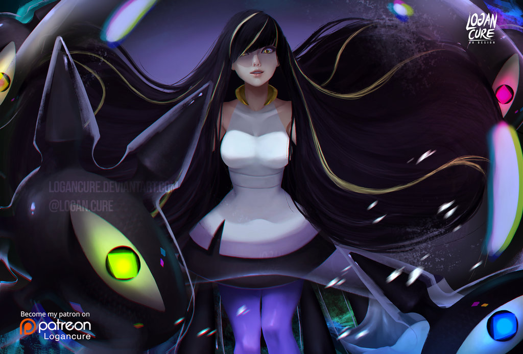 1girl artist_logo artist_name black_hair blue_legwear breasts commentary dress gumroad_reward_available hair_over_one_eye lips logan_cure long_hair looking_at_viewer lusamine_(pokemon) making_of medium_breasts nihilego nose pantyhose parted_lips patreon_logo patreon_username pokemon pokemon_(creature) pokemon_(game) pokemon_sm reward_available sleeveless sleeveless_dress solo speedpaint standing twitter_username very_long_hair white_dress yellow_eyes