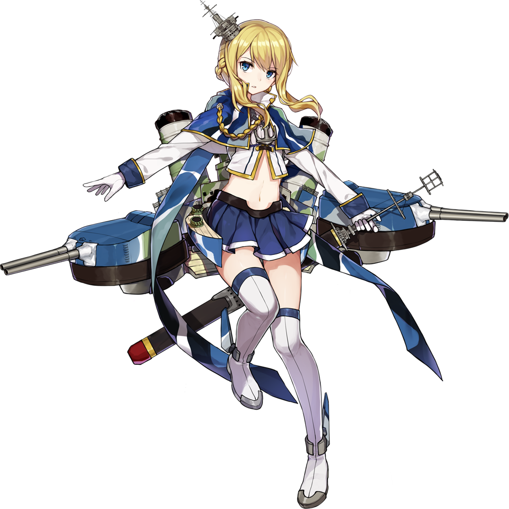 1girl aiguillette anchor azur_lane bangs black_hairband blonde_hair blue_capelet blue_eyes blue_skirt braid camouflage capelet crop_top eyebrows eyebrows_visible_through_hair eyelashes facing_away flat_chest floating_hair french_braid full_body gloves grey_footwear hair_between_eyes hairband leg_up long_hair long_sleeves looking_away looking_to_the_side machinery miniskirt navel official_art over-kneehighs parted_lips popped_collar renown_(azur_lane) sa_(h28085) sheath sheathed shirt short_hair_with_long_locks sidelocks simple_background single_braid skirt solo standing standing_on_one_leg stomach sword thigh-highs transparent_background tsurime turret weapon white_gloves white_legwear white_shirt zettai_ryouiki