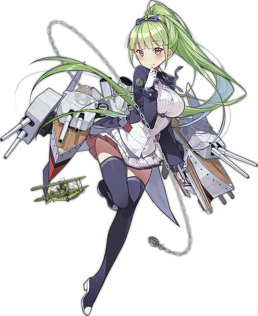 1girl aircraft azur_lane bangs black_jacket black_legwear blunt_bangs blush bow breasts buttons chains closed_mouth collared_shirt dress_shirt emblem eyebrows eyebrows_visible_through_hair eyelashes full_body gloves green_hair hairband hand_to_own_mouth high_ponytail jacket large_breasts leg_up long_hair long_sleeves machinery miniskirt official_art open_clothes open_jacket orange_eyes pleated_skirt purple_bow purple_hairband purple_ribbon ribbon shi-chen shirt shoes shropshire_(azur_lane) simple_background skirt smile solo standing standing_on_one_leg tachi-e thigh-highs tongue tongue_out transparent_background tsurime turret very_long_hair white_footwear white_gloves white_shirt white_skirt zettai_ryouiki