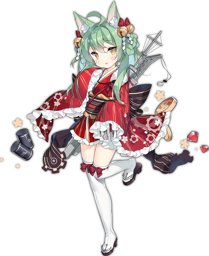 1girl ahoge akashi_(azur_lane) animal_ears azur_lane bell cat_ears coin drum_(container) eyebrows eyebrows_visible_through_hair frilled_sleeves frills full_body gears gem green_skirt hair_bell hair_ornament japanese_clothes jingle_bell kimono long_hair long_sleeves mole mole_under_eye official_art over-kneehighs red_kimono ribbon-trimmed_clothes ribbon-trimmed_legwear ribbon_trim saru short_kimono simple_background skirt sleeves_past_wrists solo tachi-e thigh-highs transparent_background white_legwear wide_sleeves wrench yellow_eyes