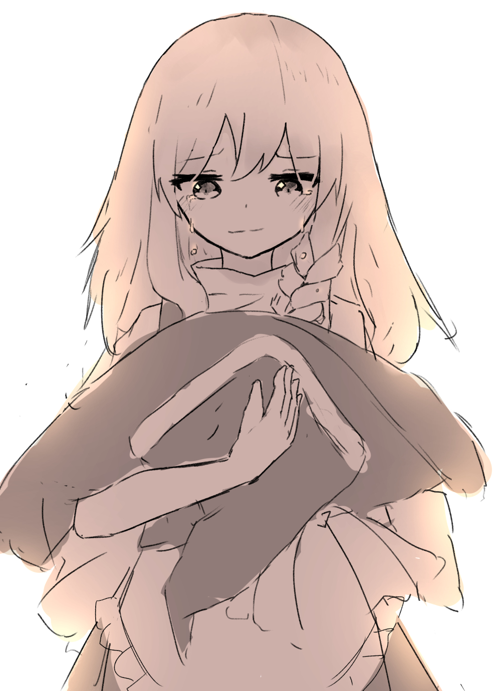 1girl crying crying_with_eyes_open hat highres kirisame_marisa long_hair looking_at_viewer marisuku monochrome solo tears touhou witch_hat