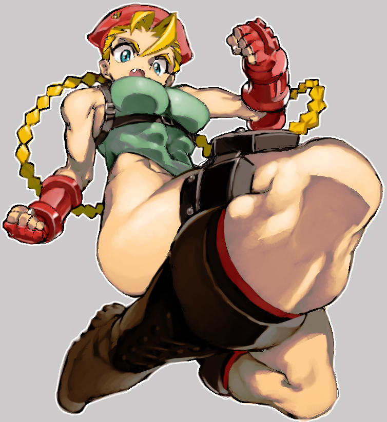 abs beret braid cammy_white garrison_cap green_leotard hat leotard muscle muscular_female scar sketch street_fighter thong_leotard toned ysk!