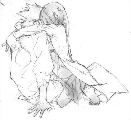 00s 1boy 1girl barefoot hug katsura_miya maka_albarn monochrome sketch soul_eater soul_eater_(character)