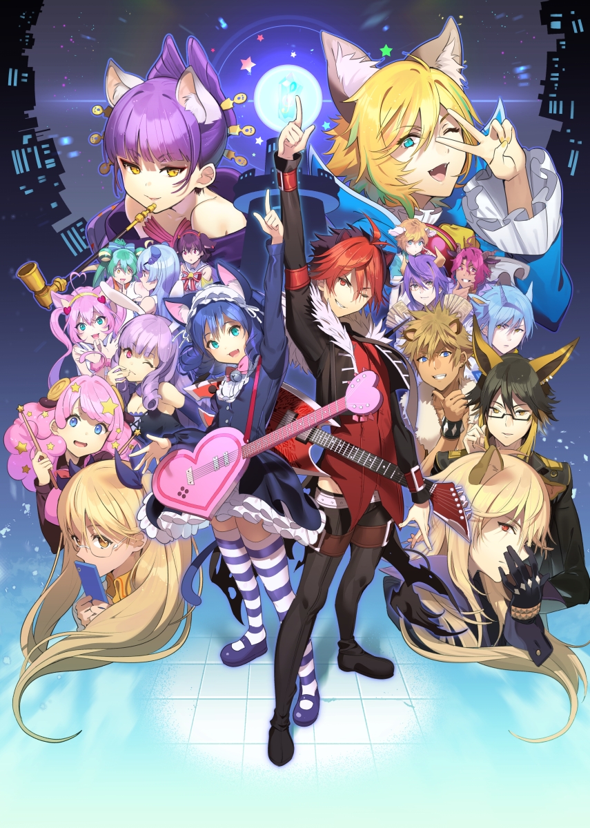 6+boys 6+girls :d ;d ahoge aion_(show_by_rock!!) animal_ears antenna_hair aqua_eyes argon_(show_by_rock!!) arm_up bangs black-framed_eyewear black_hair black_pants blonde_hair blue_eyes blue_hair blunt_bangs brown_eyes brown_hair cat_ears cat_tail cellphone chuchu_(show_by_rock!!) crow_(show_by_rock!!) curly_hair cyan_(show_by_rock!!) daru_dayu dress drumsticks eyebrows_visible_through_hair fang glasses green_hair grin hair_between_eyes head_tilt heart_ahoge highres holding holding_phone holmy_(show_by_rock!!) horn horns jacqueline_(show_by_rock!!) kiseru koyoi_mitsuki long_hair long_sleeves looking_at_another looking_at_viewer mary_janes moa_(show_by_rock!!) multicolored_hair multiple_boys multiple_girls one_eye_closed open_mouth orion_(show_by_rock!!) pants phone pink_eyes pink_hair pipe pointing pointing_up profile purple_hair rabbit_ears redhead retoree rimless_eyewear rom_(show_by_rock!!) rosia_(show_by_rock!!) sailor_collar selen_(show_by_rock!!) shoes short_hair show_by_rock!! shu_zo_(show_by_rock!!) smartphone smile standing star strawberry_heart striped striped_legwear tail thigh-highs titan_(show_by_rock!!) tsukino_(show_by_rock!!) twintails two-tone_hair under-rim_eyewear v-shaped_eyebrows v_over_eye very_long_hair yaiba_(show_by_rock!!)