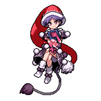 1girl :3 bangs blob blue_hair book boots brown_eyes commentary_request doremy_sweet dream_soul dress flying hat holding legs_crossed looking_at_viewer lowres nightcap outstretched_arm parted_bangs pixel_art pom_pom_(clothes) red_hat sitting smile solo tail takoyaki_neko-san tapir_tail touhou transparent_background