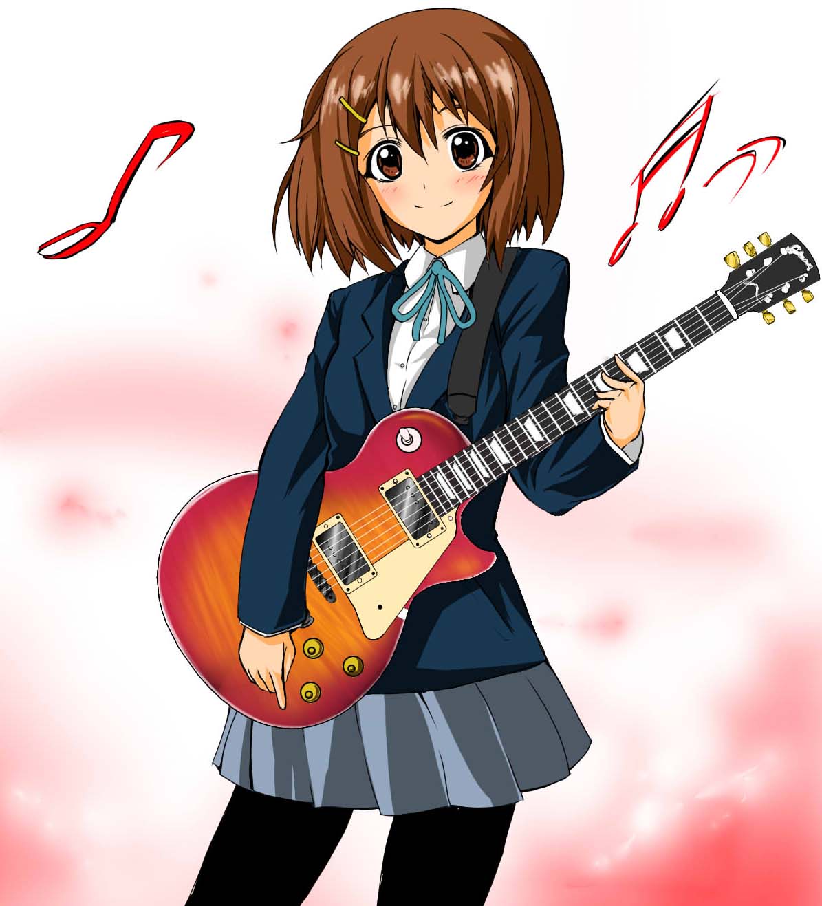1girl guitar highres hirasawa_yui instrument k-on! kayama_kenji les_paul pantyhose school_uniform solo