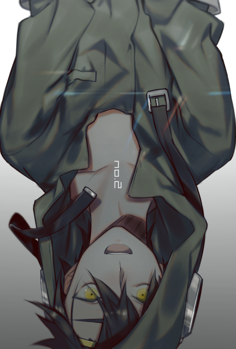 1boy black_hair hairband highres hood hood_up hoodie kagerou_project male_focus open_mouth seto_kousuke shizu_(9394marimo) solo upside-down yellow_eyes