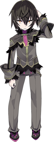1boy black_hair blade_(galaxist) full_body hand_behind_head killian_phegor lowres male_focus official_art pointy_ears pop-up_story shinigami solo transparent_background yellow_eyes