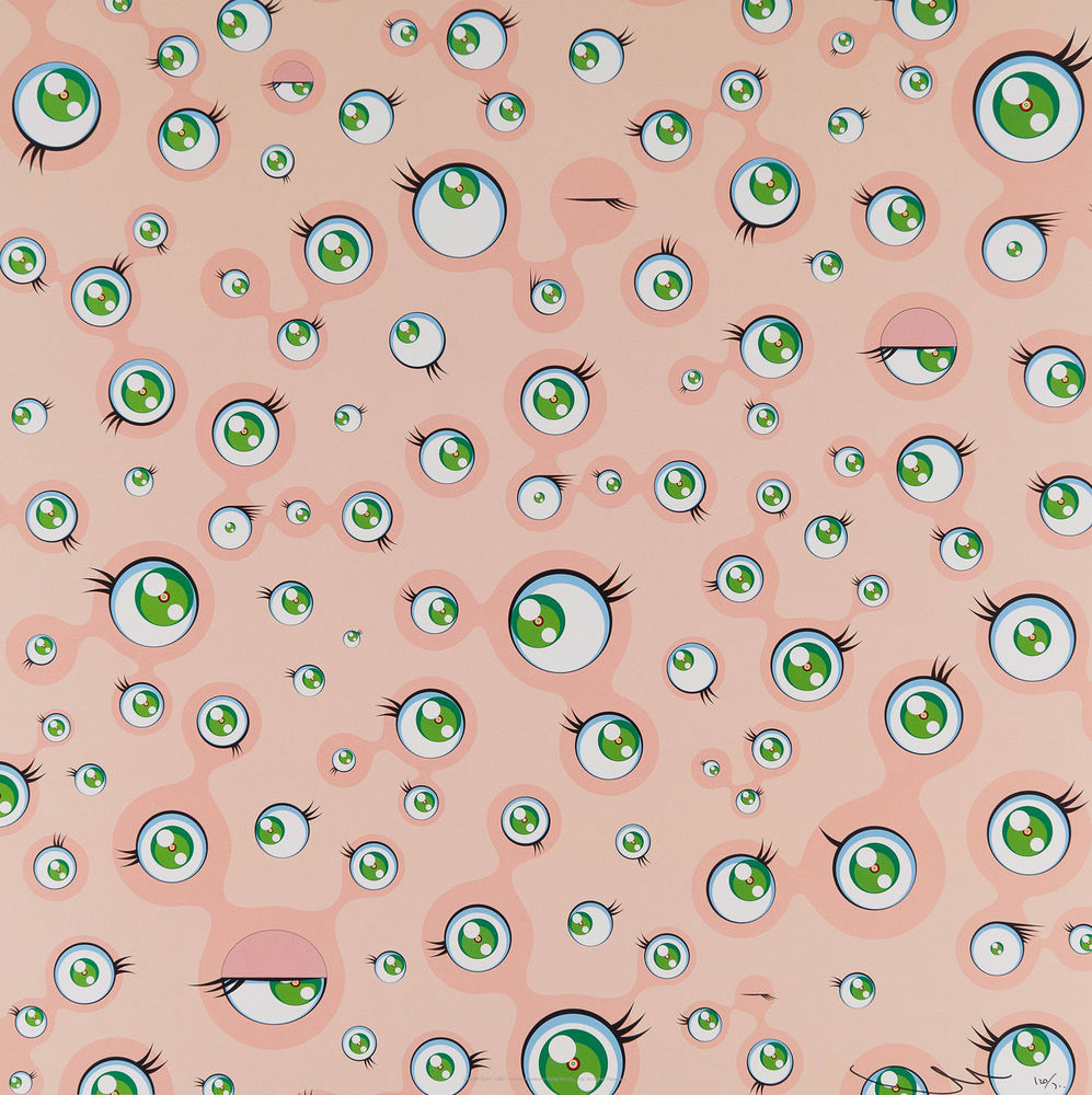 abstract closed_eyes eyelashes green_eyes murakami_takashi no_humans open_eyes original pop_art superflat trypophobia