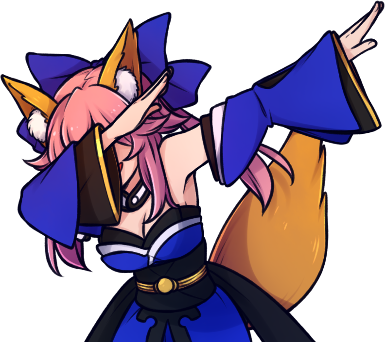 1girl animal_ears armpits bare_shoulders blue_dress blue_ribbon breasts cleavage dab_(dance) detached_sleeves dress fate/extra fate_(series) fox_ears fox_girl fox_tail hair_ribbon japanese_clothes kimono long_hair long_sleeves pink_hair ribbon solo speckticuls tail tamamo_(fate)_(all) tamamo_no_mae_(fate) transparent_background