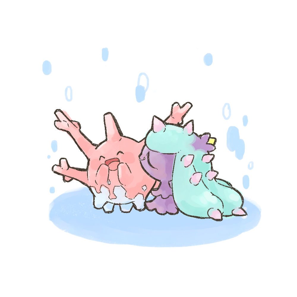 ^_^ ^o^ blush_stickers cheek_kiss closed_eyes corsola full_body happy kiss mareanie no_humans pokemon pokemon_(creature) pokemon_(game) pokemon_sm simple_background smile white_background